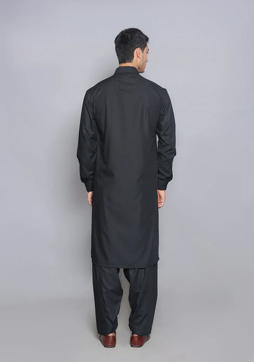 Basic Poly Viscose Pirat Black  Slim Fit Plain Suit