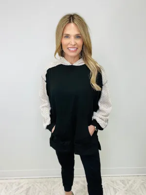 BLACK CROCHET HOODIE