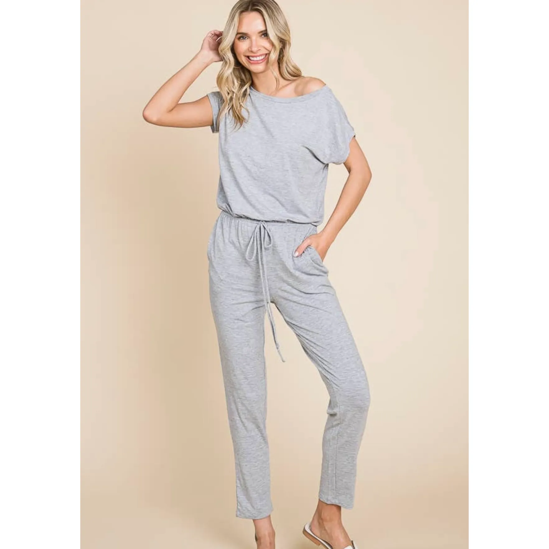 Jersey Off Shoulder Jumpsuit