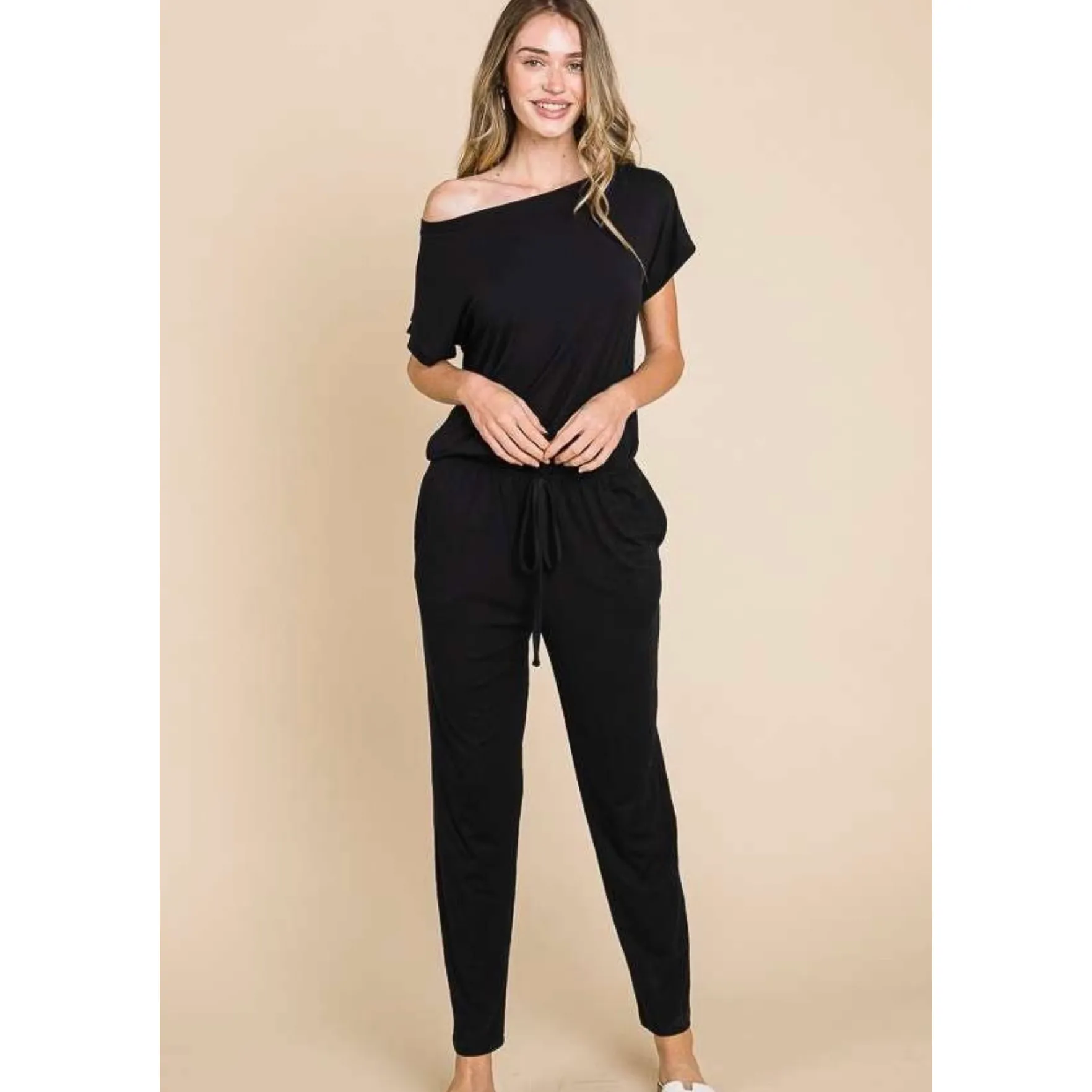Jersey Off Shoulder Jumpsuit