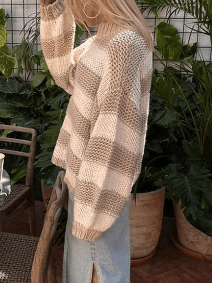 Joskaa Crew Neck Pullover Striped Knit Sweater