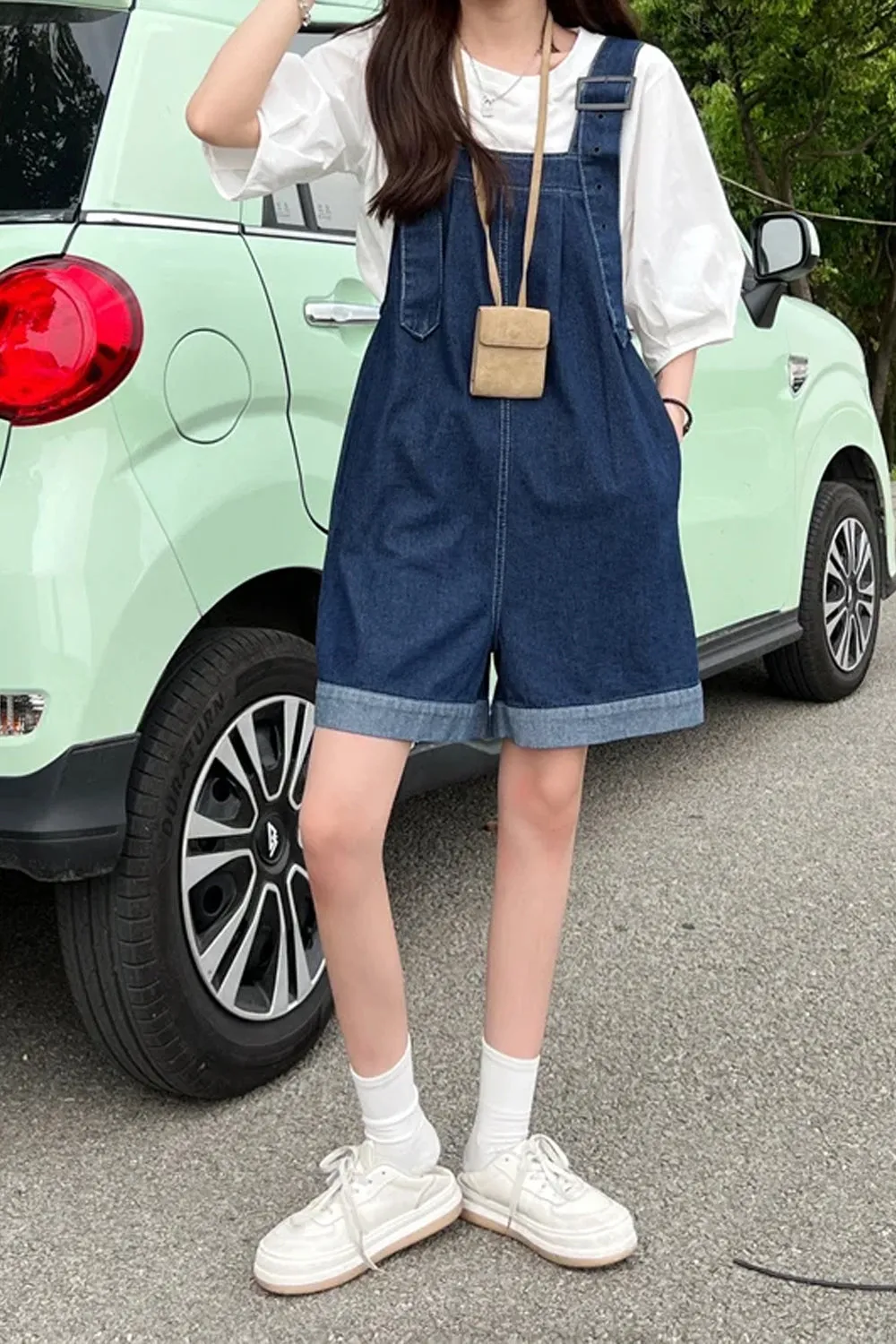 Loose Wide Leg Denim Shorts Jumpsuit