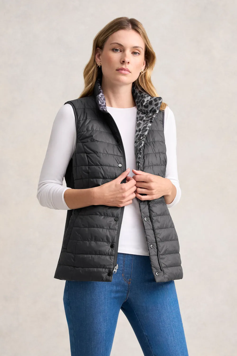 Reversible Puffer Vest - Black Leopard