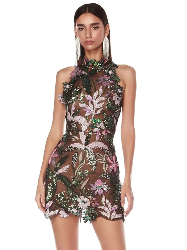 Trend4us Women's Floral Embroidered Lace Cocktail Mini Dress